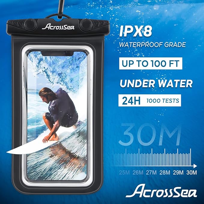 [2 Pack] Waterproof Phone Pouch[Up to 7"], IPX8 Universal Waterproof Dry Bag Underwater Case with Lanyard Compatible with iPhone 13 Pro/12/11/XR/X/8, Galaxy S22, Pixel/OnePlus - Black/White