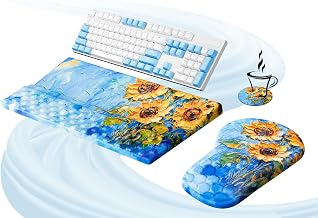 Ospelelf Ergonomic Mouse Pad and Keyboard Stand Wrist Rest Set, Memory Foam Comfort, Pain Relief for Typing, Office Desk Accessories, Sunflower - Image 1