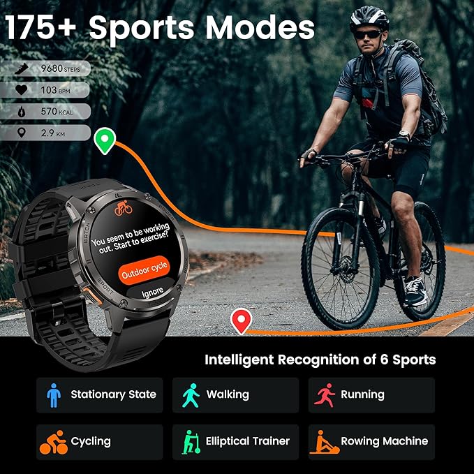 Smart Watches for Men, 480mAh Extra-Large Battery, 50M Waterproof, Military Fitness Watch Full Metal Body, Answer/Make Call, AI Voice Compatible for Android & iOS (Black)