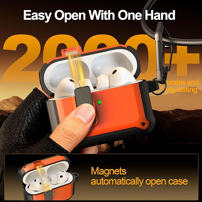 RFUNGUANGO AirPods Pro 3 Case (2025) with Safety Lock and Automatic Pop-up, Compatible with Airpods Pro 3rd Generation Case, Magnetic Lid, Compatible MagSafe, Hard Shockproof Protective Case, Orange