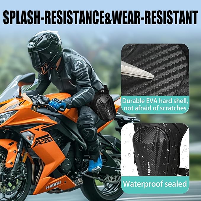 Motorcycle Leg Bag, Thigh Bag For Riding, Drop Leg Pouch For Men & Women–With Removable Straps, Waterproof Fanny Pack, Phone Purse–Travel Hiking Cycling Outdoor Upgraded & Lengthened Leg Strap 8866-1