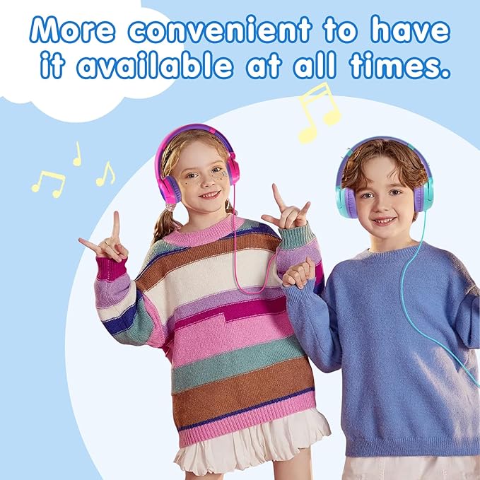 ZIHNIC Wired Kids Headphones, Safe 85dB Volume Limit for Boys & Girls, Comfortable Earpads, Foldable Design for School, Tablets, and Travel-CAYN