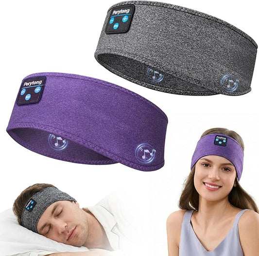 Perytong 2 Pack Sleep Headphones Bluetooth 5.4, Sleeping Headphones for Side Sleepers, Sweat Resistant Earphones with Built-in Stereo Speakers for Sport Travel Yoga Jogging