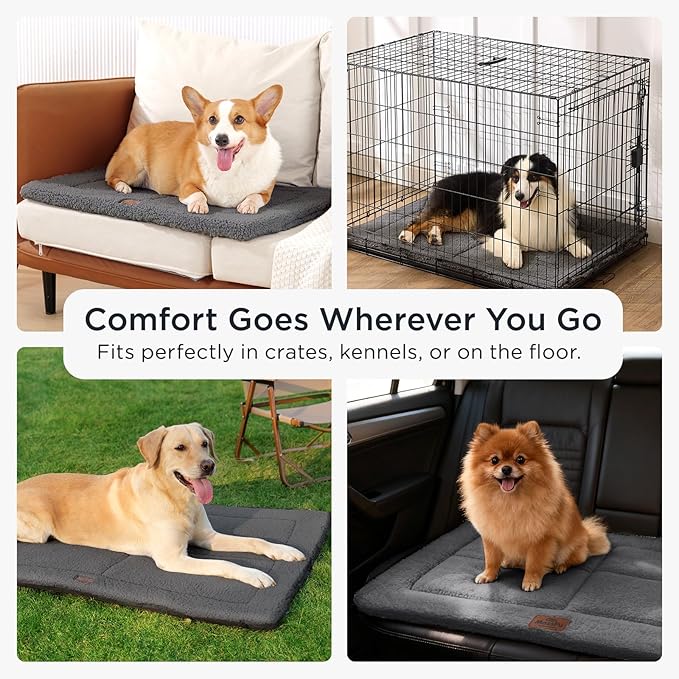 Reversible Dog Crate Pad Bed for Medium Dogs,Washable & Non-Slip Kennel Pet Mat, High Density Foam and Soft Fleece Cat Bed for Indoor & Outdoor Use, 35" x 23", Dark Gray
