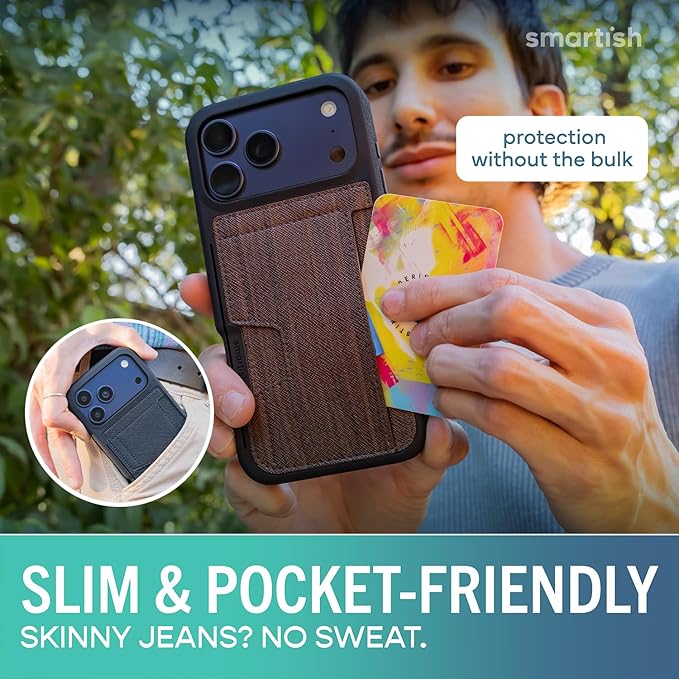Smartish® iPhone 17 Pro Max Wallet Case - Wallet Slayer Vol. 2 [Slim + Protective] Credit Card Holder w/Kickstand - Drop Tested Hidden Card Slot Cover for Apple iPhone 17 Pro Max - Walnut Woods