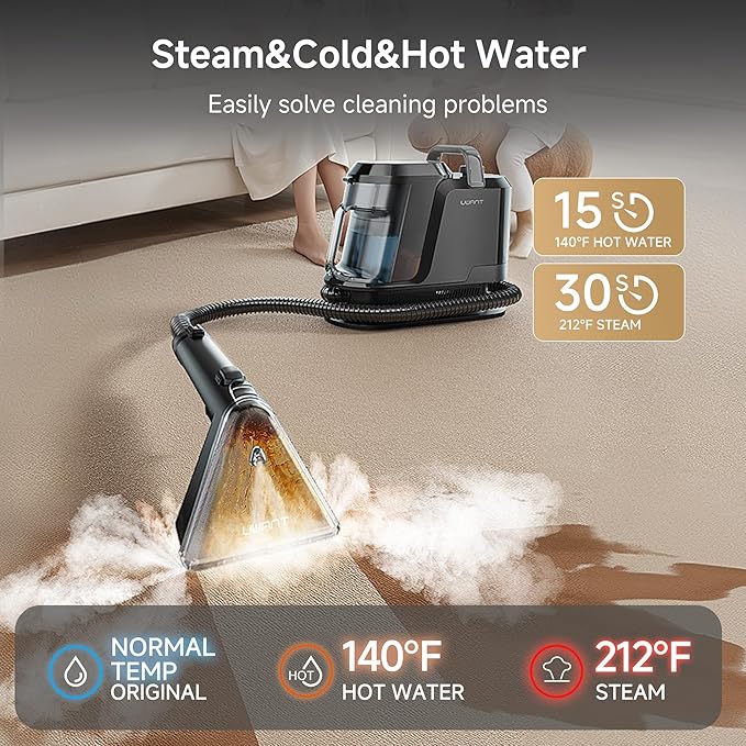 uwant Carpet Cleaner Machine with Steam&Hot&Cold Water System 18Kpa Powerful Suction Upholstery Cleaner Machine with Pet Pro Cleaner for Pets, Carpet Steam Cleaner