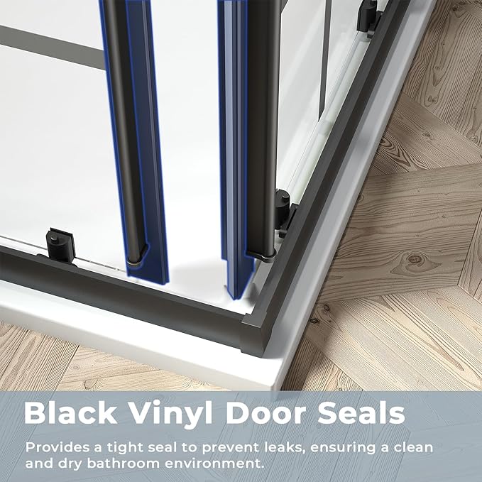 SUNNY SHOWER Double Sliding Shower Door with 1/4 in. Clear Tempered Glass Corner Shower Enclosure 36 in.D x36 in. W x 72 in. H Corner Shower Doors Black Hardware Framed Glass Shower Stalls