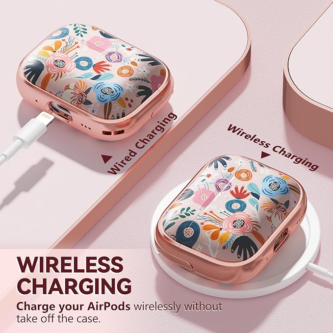 Inesore for AirPods Pro 2nd Generation Case Cover with Lock, Flowers Cute AirPod Pro 2 Case Hard iPod Pro Cases for Women Girls with Cleaner Kit for AirPod Pro Cases (2023 USB-C /2022/2019) - Pink