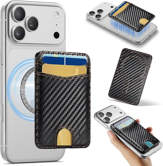 for Magsafe Wallet Magnetic Card Holder RFID Blocking, Strong Magnet Slim Wallet Stick on Phones and Cases for iPhone 17/16/15/14/13/12/ Pro/Max/Plus, Carbon Black