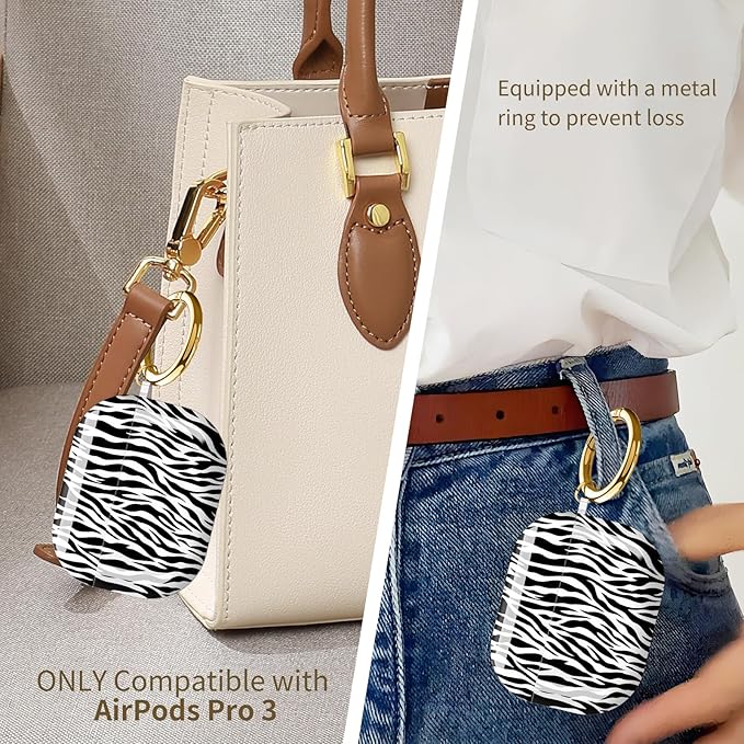 Compatible with AirPods Pro 3 Case 2025 for Women Girls – Cute Shockproof Protective Cover with Gold Round Buckle, Anti-Drop Soft Case for AirPod Pro 3rd Gen (Zebra Pattern)