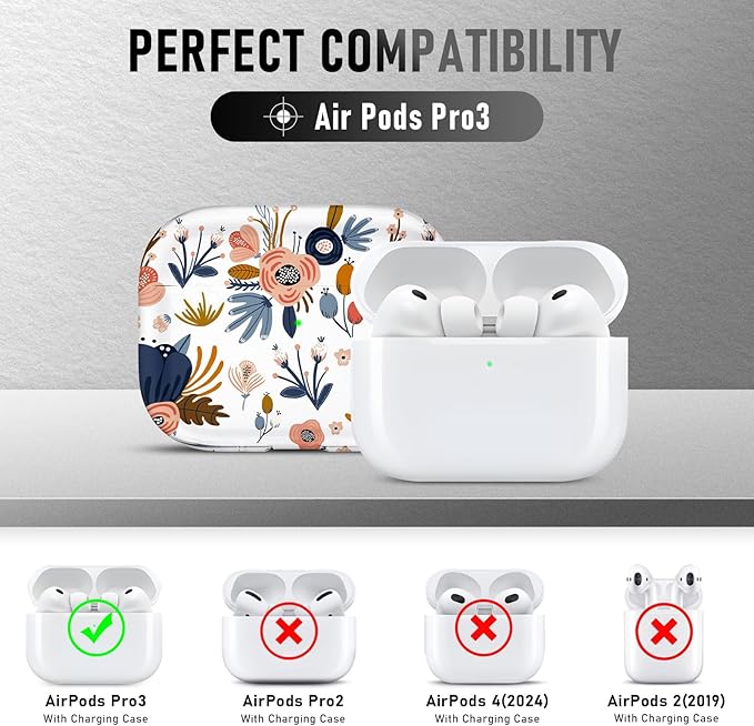 for AirPods Pro 3 Case (2025) with Cleaner Kit, Cute Soft Silicone Cover Compatible AirPods Pro 3rd Genera case with Keychain for Women Men with Keychain for Airpod Pro case(2025) Red Flower