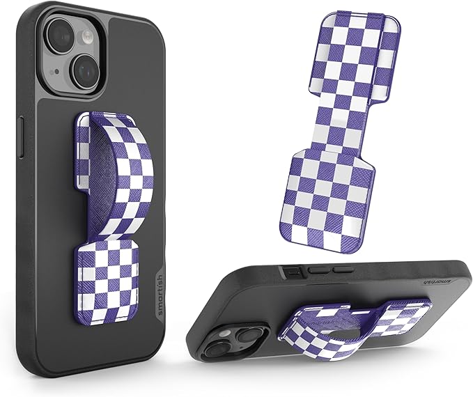 Smartish Phone Grip Loop - Prop Tart - Pop Out Finger Strap and Holder with Kick Stand [Compatible with All iPhone and Android Phones] - Checkerboard