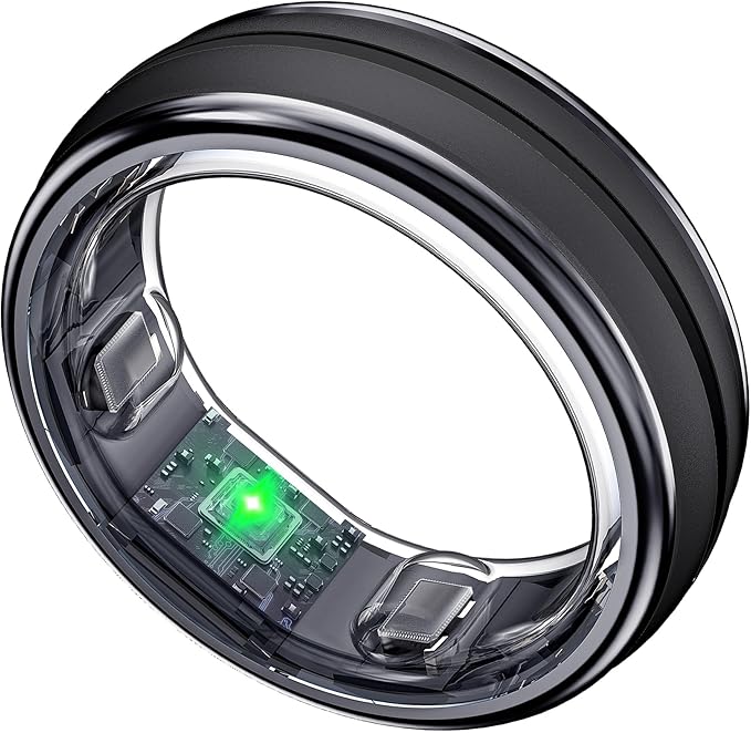 Smart Ring for Women Men -Fitness Tracker Ring with Sleep & Step Counter, Compatible with iOS & Android, No App Subscription (Black, 12)