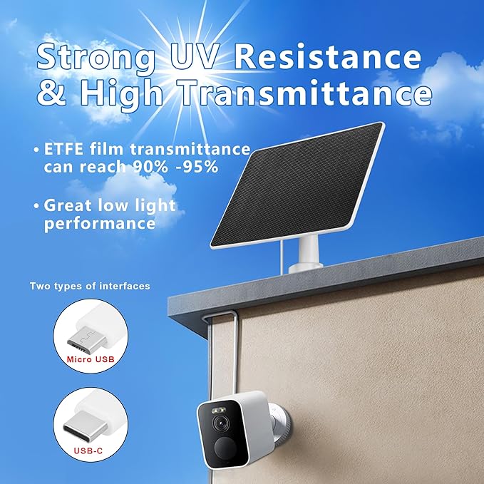 LIYVZ 6W Solar Panel for Security Camera Outdoor USB-C & Micro-USB 3 Pack, IP66 Waterproof, 360° Adjustable Bracket, 10ft Cable, Continuous Solar Power for Rechargeable Battery Cameras
