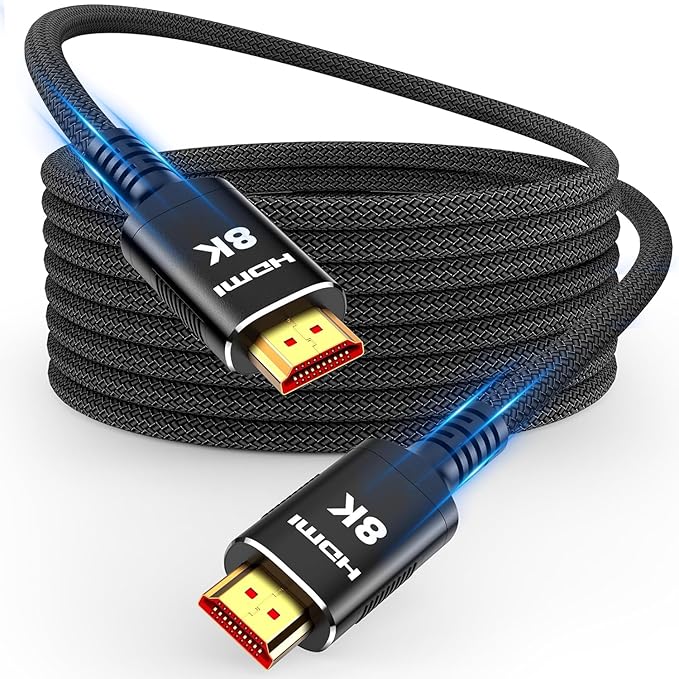 Snowkids 150FT/45M Long 8K HDMI Fiber Optic Cable 2.1, Unidirectional 48Gbps High Speed 8K60 4K Braided HDMI Cord eARC HDR10 2.2&2.3 Compatible for TV/Monitor/PS-5/X-box/Sound System & More