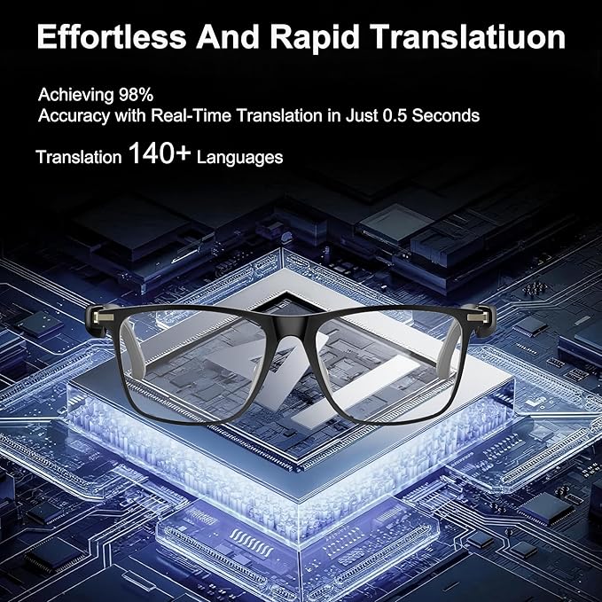 AI Smart Bluetooth Glasses with 140+ Languages Real-Time Translation for Men/Women, Wireless Bluetooth Safety Translation Glasses with Speakers for Work/Business/Sports/Drive