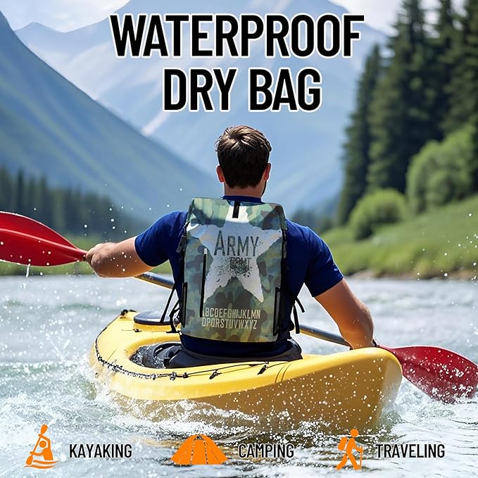 Waterproof Dry Bag Marine Dry Bags for Kayaking Hiking Camouflage Green Backpack Roll-Top Closure Bag - Backpack Waterproof Phone Case 5L