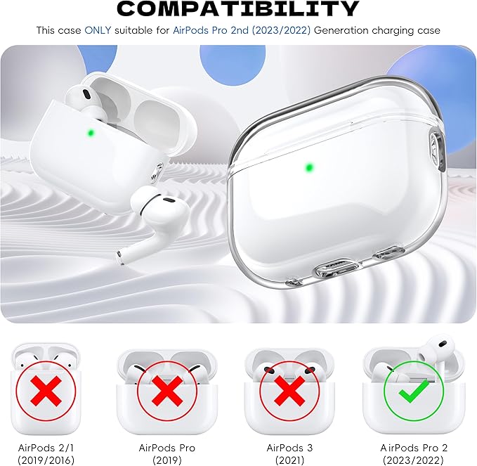 Airpods Pro 2nd/1st Generation Case Cover, Compatible with Airpods Pro Case 2nd Gen USB C Charging Port, Clear Soft Transparent Military Grade Shockproof Case, Clear White