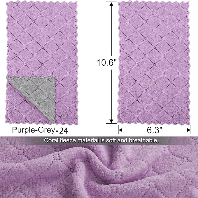 24 Pack Kitchen Cloth Dish Towels, Soft Premium Dishcloths, Highly Absorbent Multi-Purpose Dust and Stain Removal Cleaning Supplies for Kitchen Car Cleaning