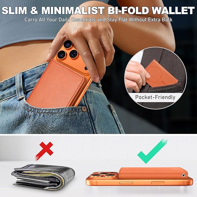 TUCCH for Magsafe Wallet with 6 Card Holders, RFID Blocking [Clear ID Window] PU Leather Men Women Folio Magnetic Phone Wallet for iPhone 17/16/15/14/13/12/Plus/Air/Pro/Pro Max Series, Orange