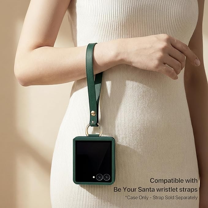[BeYourSanta] Galaxy Z Flip 7 Case with Ring - Avant-Garde Handmade Saffiano Vegan Leather Case, Anti-Scratch Hinge Protection, Made in Korea (3 Pockets, Deep Green)