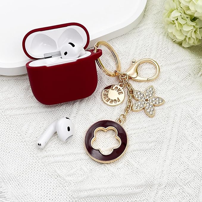 Airpods 4 Cases Silicone Protective Case for Airpod 4 with Bling Keychain for Apple AirPods 4th Generation Wireless Earbuds with Cleaner Kit (Burgundy)