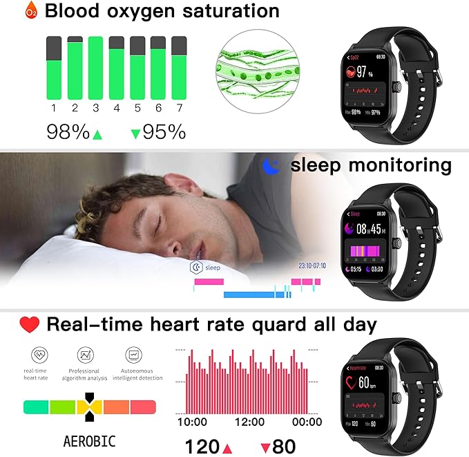 Smart Watch (Answer/Make Call), 2.01" Smartwatch for Android Phones and iPhone with Heart Rate,Sleep Monitor,Pedometer, 100+Sports Fitness Watch, IP68 Waterproof Fitness Tracker for Men Women