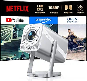 Smart Projector [Built-in Apps/4K Support/2026 Upgraded] with WiFi and Bluetooth, Native 1080P Outdoor Movie Projector, Auto Focus, Dolby Audio, TOPTRO Mini Portable Proyector w/ YouTube/Prime Video