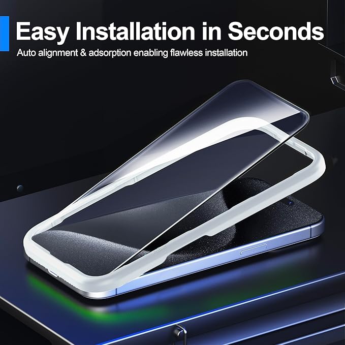 Ailun 3 Pack Screen Protector for iPhone 15 Pro Max [6.7 inch] + 3 Pack Camera Lens Protector with Installation Frame,Sensor Protection,Dynamic Island Compatible,Case Friendly Tempered Glass Film