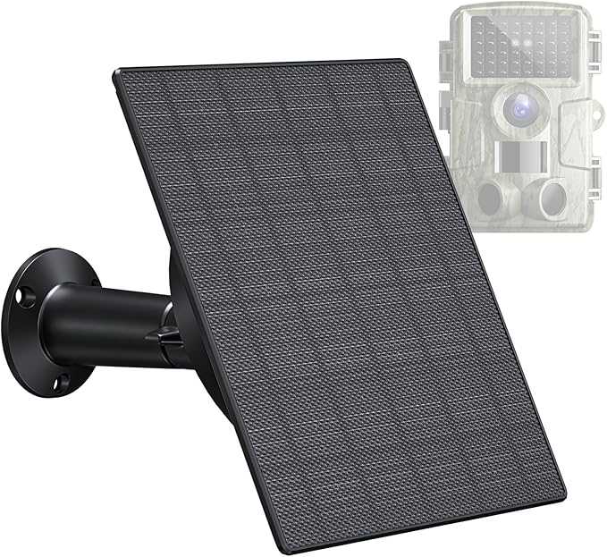 Zivif 5W Trail Camera Solar Panel, 10400mAh Built-in Battery, Adjustable 6V/9V/12V Output, DC Plugs 5.5x2.1mm 4.0x1.7mm 3.5x1.35mm, IP66 Waterproof, 360° Mount, 9.8ft Cable