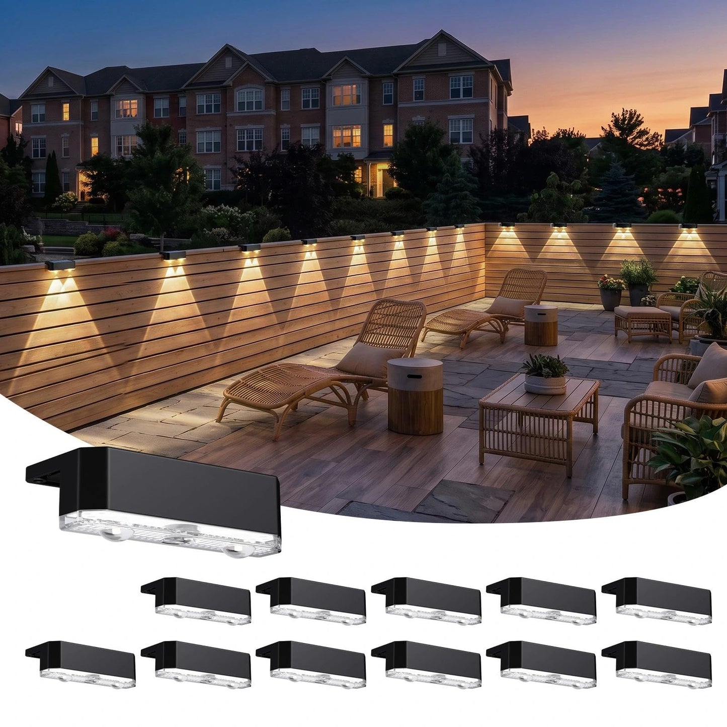 Solar Fence Lights 12-Pack — Warm White Outdoor Deck Lighting - Image 1