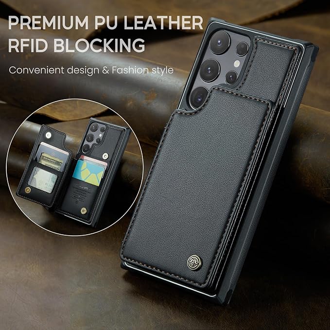 Bemal for Samsung Galaxy S24 Ultra Wallet Case with Card Holder, RFID Blocking, Shockproof Leather Kickstand for Men and Women, Durable Protective Phone Cover for 6.8", Black