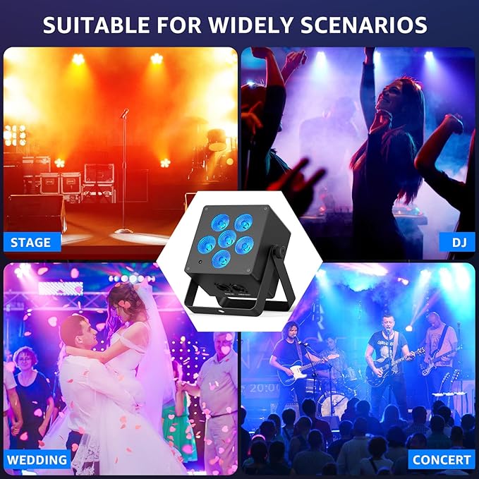 Battery Powered Stage Lights, LED Par Lights RGBWA+UV 60W, Rechargeable Par Can Light with 5500mAh Battery, Remote DMX Sound Activated Uplights for Events, Party, Wedding, Concert - 1Pc