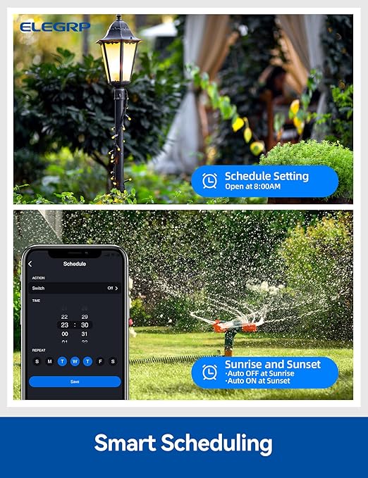 ELEGRP PQR21 Outdoor Smart Dimmer Plug Waterproof IP66, Smart WiFi Plug with 2 Individually Sockets, Compatible with Alexa & Google Assistant, Outdoor Dimmer for String Lights, UL Listed, 1 Pack
