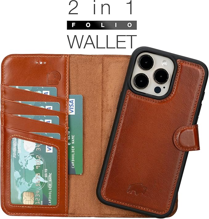 BLACKBROOK for iPhone 15 Pro Max Case with Card Holder, Carter Full Grain Leather, 2-in-1 Folio Flip Case for MagSafe Wireless Charging, RFID Blocking, 4 Card Slots, Compatible with iPhone 15 Pro Max