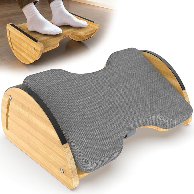Bamboo Foot Rest for Under Desk at Work - 3-in-1 Reversible Rocking Under Desk Footrest with Foam Cushion and 6 Adjustable Heights, Ergonomic Foot Rest with Washable Cover for Home, Office and Gaming