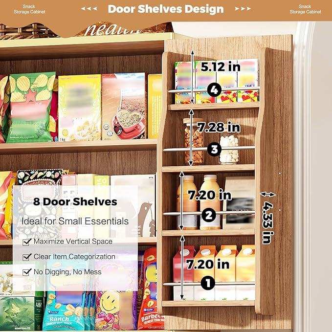 Fluted Pantry Cabinet, 71" Tall Modern Storage Cabinet with 4 Doors, Organizer, Drawer and 8 Door Shelves, Wood Cupboard for Kitchen, Dining Room, Living Room and Bathroom, Natural Oak
