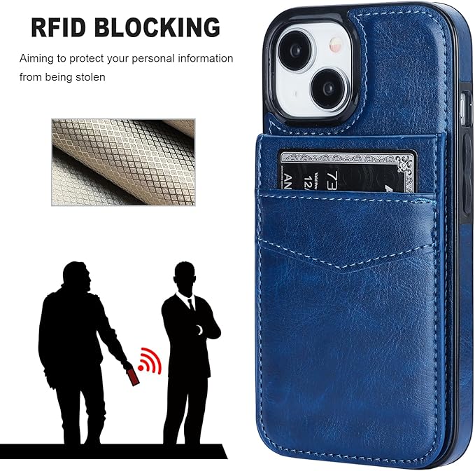 KIHUWEY for iPhone 15 Case Wallet Compatible with MagSafe Wireless Charging, Credit Card Holder, RFID Flip Leather Magnetic Clasp Kickstand Heavy Duty Protective Cover 6.1 Inch (Blue)