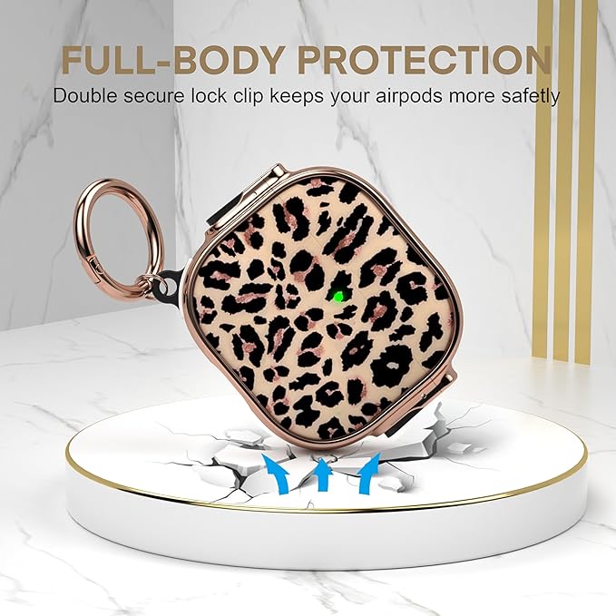 Maxjoy for AirPods 4 Case with Lock, Cute AirPods 4 Case Lock Protective Hard AirPod 4 Generation Cover for Women Men with Keychain Clip for AirPod 4th Generation Cover 2024, Leopard