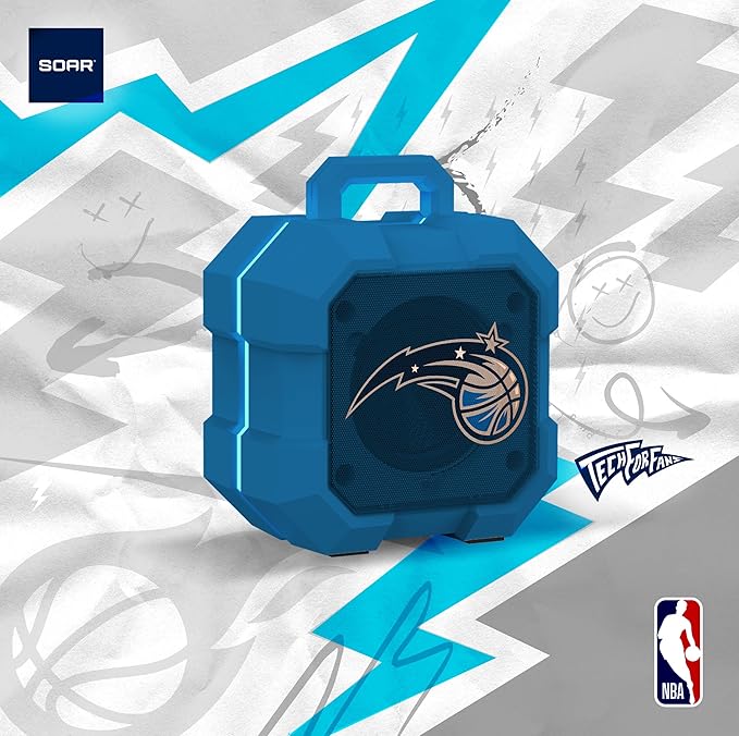SOAR NBA Shockbox LED Wireless Bluetooth Speaker - Water Resistant IPX4, 5.0 Bluetooth with Over 5 Hours of Play Time - Small Portable Speaker - Officially Licensed NBA, Perfect Home & Outdoor Speaker