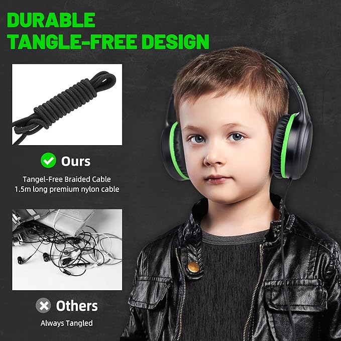 Wired Headphones with Type C Cable for Boys Girls Kids Youth, USB-C Headphones Lightweight Portable Compatible with Pad Phone for Adults Student Children Black Green