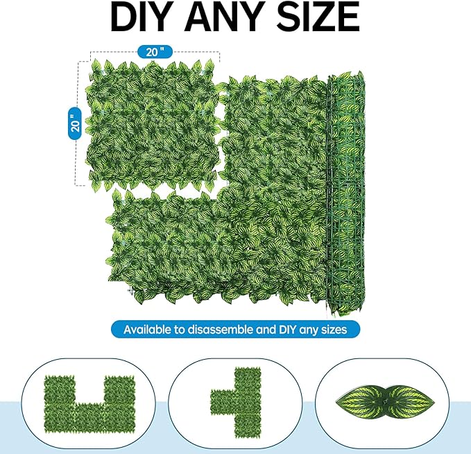 Artificial Ivy Privacy Fence Screen,40"x40" UV-Anti Fake Leaves Plant Vine,Privacy Hedges Wall for Indoor Outdoor Garden Backyard Decor,Color Watermelon Leaves