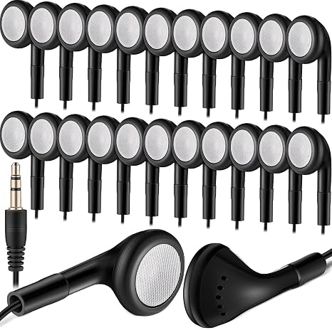 Kanayu 100 Pack Earbuds Bulk Classroom Headphones Wired Earphones, Black