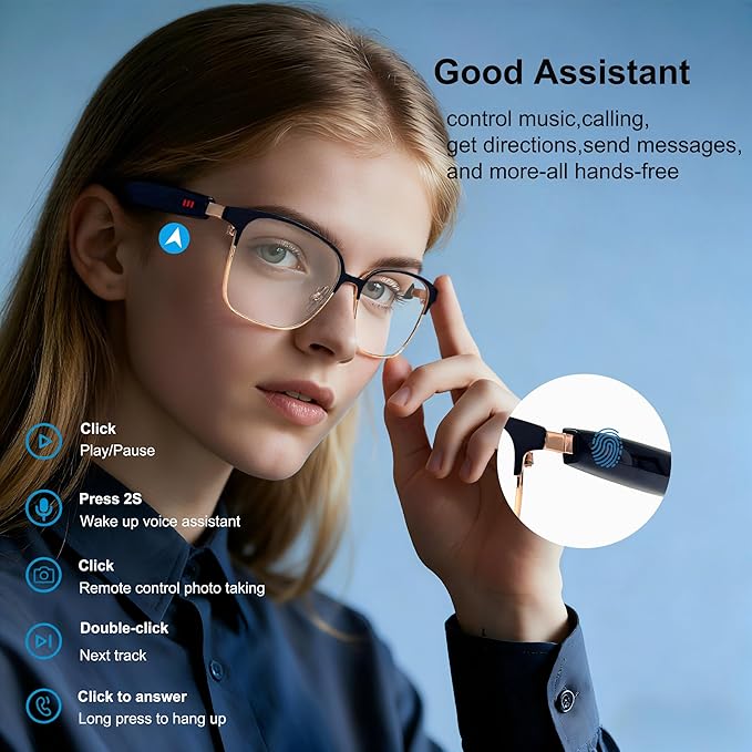 AI Smart Wireless Bluetooth Translation Glasses for Men/Women with Speakers/Bluetooth&140+ Languages Translation Sports/Travel/Drive/Busniess (G6+AI+Color Change Lenses+Silver)