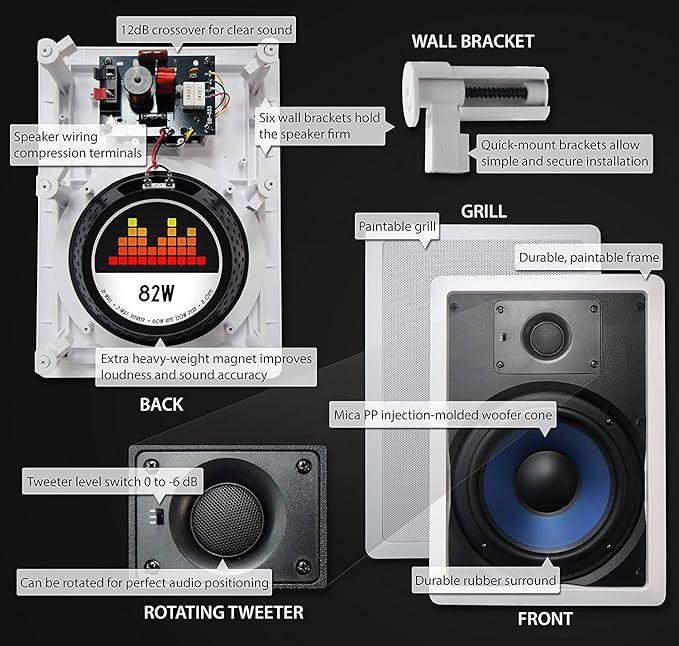 82W Silver Ticket in-Wall Speaker with Pivoting Tweeter (8 Inch in-Wall)