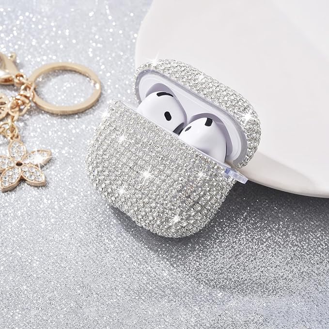 VISOOM Cute Jewelry Case for Airpods 4 Cases 2024 Cover Women, Sparkly Air pods 4 Gen Case Hard TPU Airpod Cases 4th Generation Glitter iPods 4 Cas with Bling Keychain for iPods Earbuds Airpods 4th