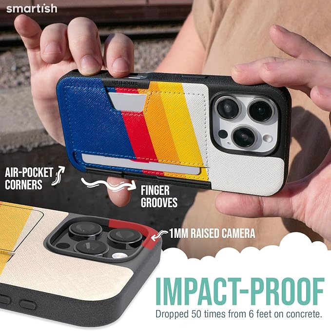 Smartish® iPhone 16 Pro Max Wallet Case - Wallet Slayer Vol 2 [Slim + Protective] Credit Card Holder w/Kickstand - Drop Tested Hidden Card Slot Cover for Apple iPhone 16 Pro Max - Striped Up