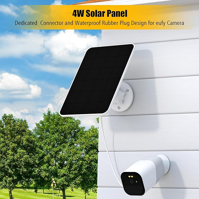 Solar Panel for eufy Camera,Security Camera,5V 4W SolarPanel for eufyCam 2/2 Pro,2C/2C Pro,E,soloCam E20/E40 Spotlight,IP65 USB-C Solar Panel Charger for eufy with Micro USB & Rubber Plug(2 Pack)