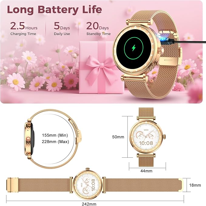 Smart Watch for Women, AMOLED HD Display Fitness Tracker Bluetooth Make/Answer Call, 1.19" Watches with 110+ Sports Modes/Heart Rate/SpO2/Sleep Monitor, Smartwatch IP68 Waterproof for Android iOS