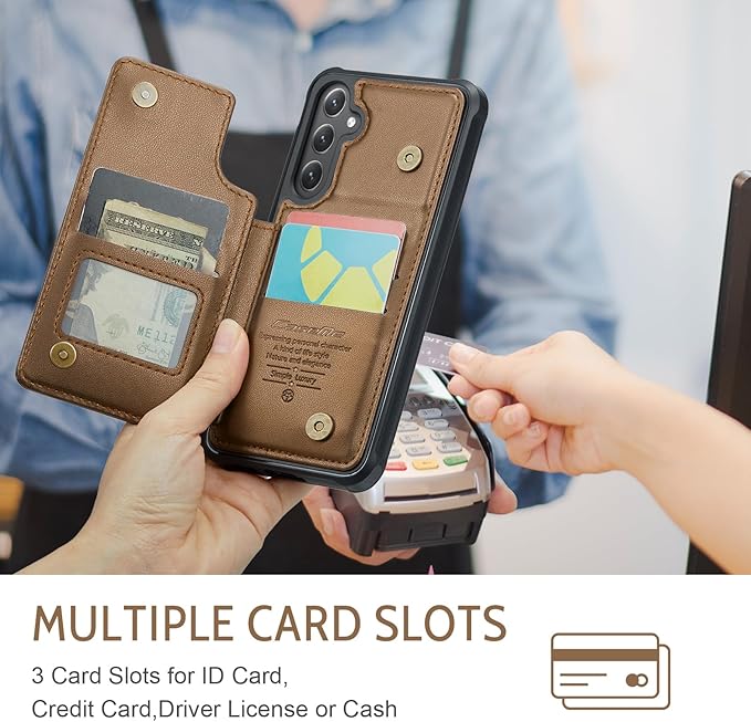 Bemal for Samsung Galaxy S24 Wallet Case with Card Holder, RFID Blocking, Shockproof Leather Kickstand for Men and Women, Durable Protective Phone Cover for 6.2", Brown